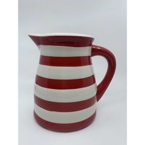 GRACE'S PANTRY PITCHER OR VASE: RED & WHITE STRIPES- 8.5" TALL FUN POP OF COLOR